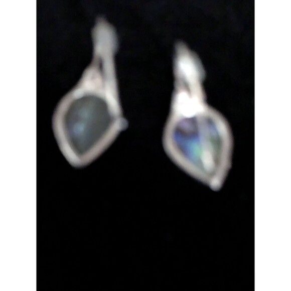 Sterling Silver Earrings .925  pear shape -abalone shell- french wire - Picture 5 of 5